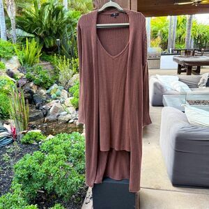 7 FOR ALL MANKIND 2 piece stretch knit brown sweater dress with long cardigan